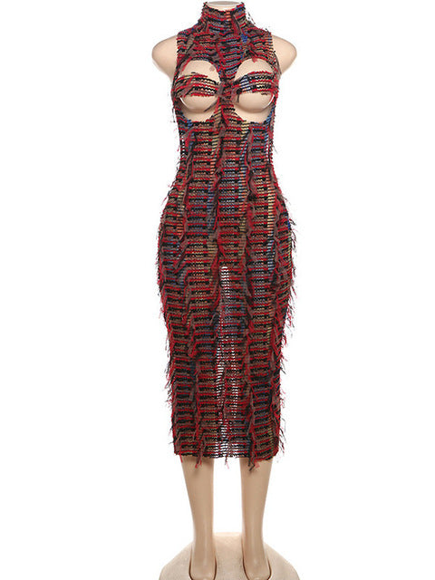 Vestido largo ajustado sin mangas y sexy para mujer, vestido ajustado de cintura alta y cuello alto, moda urbana, 2025
