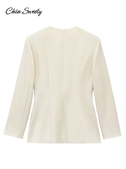 Chaqueta de traje con cinturón fino para mujer, cuello en V, hebilla, manga larga, color liso, primavera 2025, para mujer, para ir al trabajo, ropa de abrigo de cintura alta, nueva