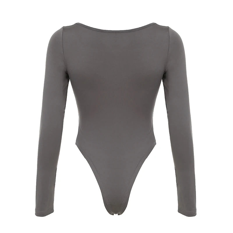 Body ajustado de manga larga de Autumn Hotsweets para mujer, mono sencillo con encaje y cuello cuadrado con lazo, ropa de moda
