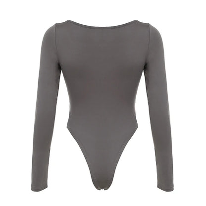 Body ajustado de manga larga de Autumn Hotsweets para mujer, mono sencillo con encaje y cuello cuadrado con lazo, ropa de moda