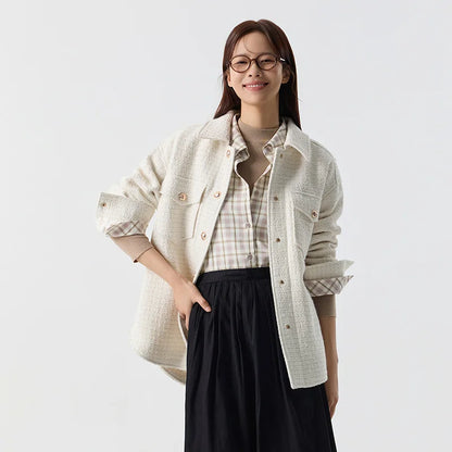 Prendas de abrigo para mujer, estilo medio largo, con abertura, nueva primavera, top de tweed de mezcla de lana