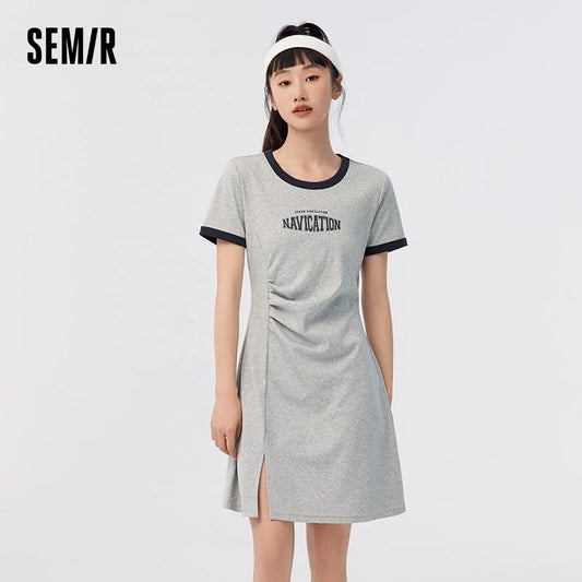 Dress Women Slit to Show Long Legs and Slim Fit  Summer New Contrasted Color Retro Letter Knitted Dress