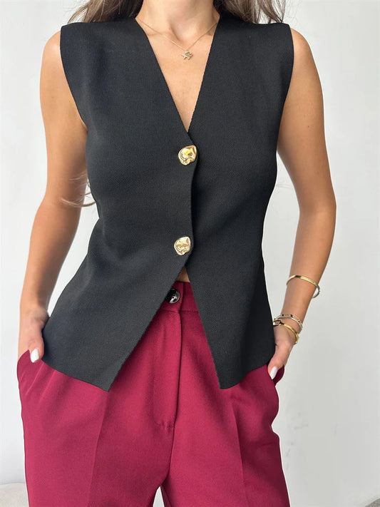 Suéter de punto con cuello en V, camiseta sin mangas para mujer, cintura alta, patchwork floral, ropa de calle, prendas de punto de otoño, cárdigan Y2k, chaleco superior