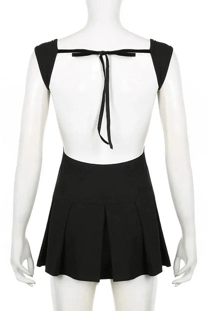 Sleeveless A-Line Bodycon Mini Dress with Tie-Up Detail