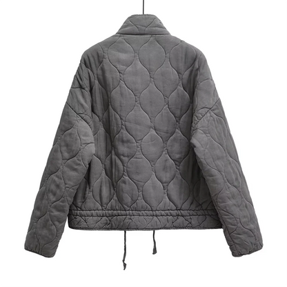 Abrigo de algodón con cuello alto, holgado, con bolsillos y rejilla de rombos para mujer, estilo de invierno, para uso diario y tiempo libre