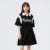 Dress Women’s Letter Contrast Loose Short Dress  Summer New Retro Waist Polo Dress