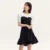 Vestido negro corto con bloques de color para mujer, elegante y de verano, con textura suave y dobladillo de sirena divertido, falda corta.