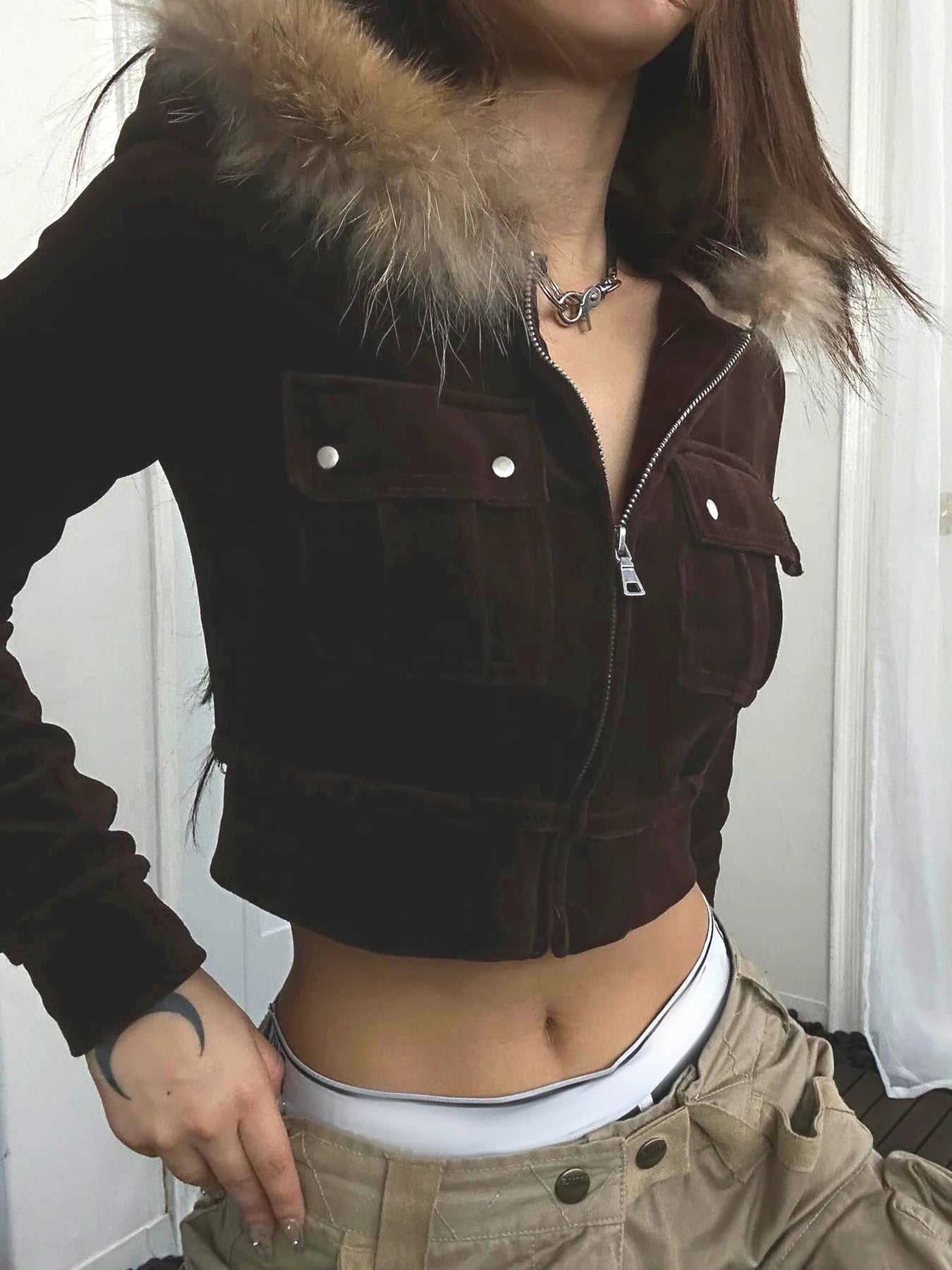Autumn Trendy Velvet Short Women¡¯s Coat Zipper Faux Collar Hooded Simple All-Match Jackets Fashion New