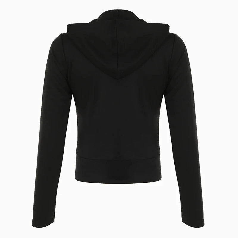 Abrigo con capucha y cremallera estilo retro oscuro Y2k, manga larga, básico, para mujer, moda chic, estampado de diamantes, sudadera tipo cárdigan