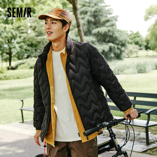Chaqueta de plumón para hombre, impermeable, cálida, de cuello, para uso diario, nueva, de invierno, versátil, de color sencillo.