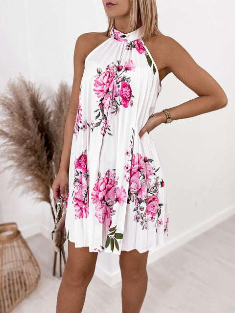 2025 Print Sleeveless Pleated Casual Sexy Off Shoulder Mini Dress Elegant Boho Beach Vestidosn Ms Chuh Summer Dresses For Women