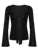Blusas elegantes con escote en V y lazo negro para mujer, ajustadas y sexis, de manga larga acampanada, lisas, básicas, de moda para primavera y otoño.