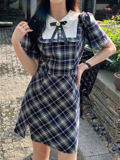 Vestido elegante a cuadros estilo preppy para mujer, ropa vintage chic ajustada para fiesta de cumpleaños, primavera y verano
