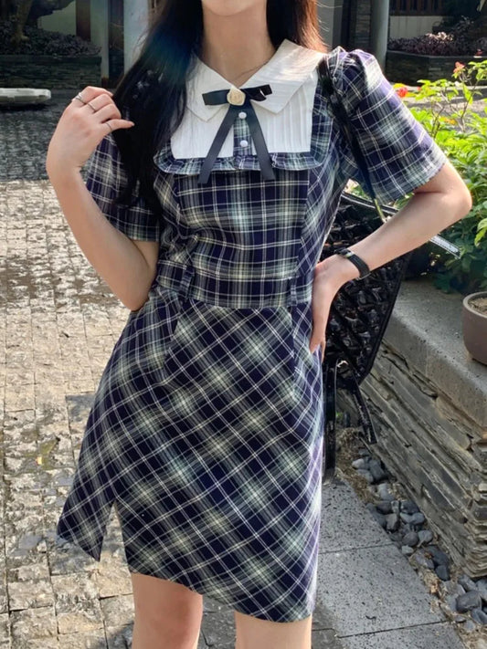 Fashion New Women Elegant Plaid Preppy Style Dress Vintage Chic Slim Party Birthday Clothes Spring Summer Female Vestidos