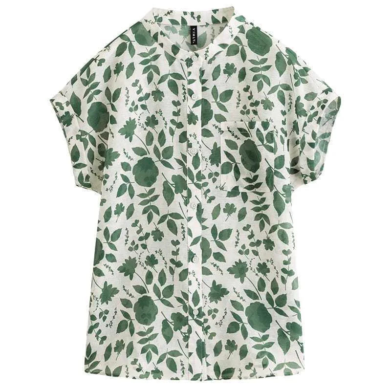 Blusas de verano para mujer, blusas informales de manga corta con cuello alto y estampado floral, SP1498
