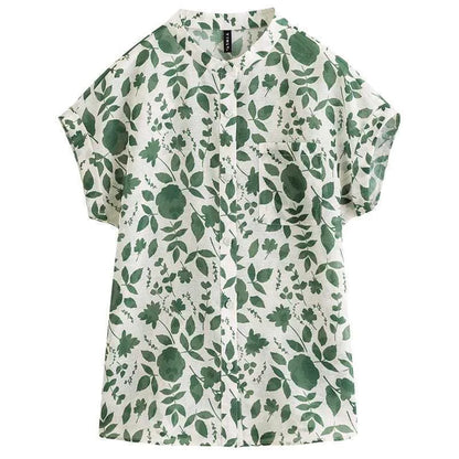 Blusas de verano para mujer, blusas informales de manga corta con cuello alto y estampado floral, SP1498