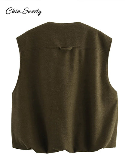 Street Zipper Waistcoat For Women Zipper O-neck Sleeveless Thick Warm Vest Top Female 2025 Spring Lady All-matching Outwear New