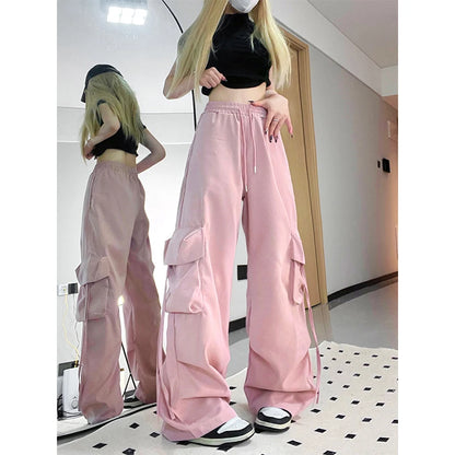 Pantalones cargo Y2K para mujer, ropa de calle, pantalones deportivos holgados de pierna ancha y gran tamaño, estilo Harajuku con bolsillos grandes, de cintura alta