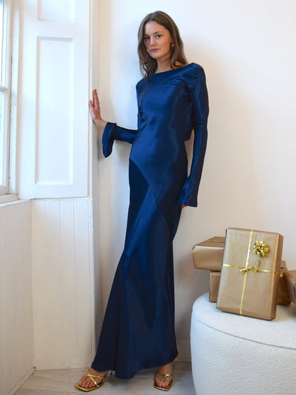 Elegante vestido de noche navideño para mujer, vestido ajustado de manga larga, vestidos femeninos de satén de alta calidad, ropa de fiesta y club.