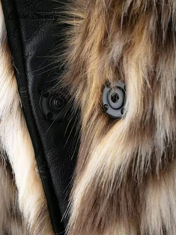 Abrigo corto de piel sintética con estampado de leopardo para mujer, chaqueta de botones sueltos con solapa de felpa abullonada, abrigo grueso y cálido de invierno