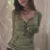 Camisetas a rayas para mujer, camisetas de manga larga con cuello en V y botones con bolsillo, ropa grunge de hadas de los años 2000, ropa urbana vintage