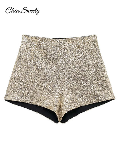 Y2K Sequin High Waist Shorts Women Fashion Lady Solid Shiny All-matching Short Pant 2025 Spring Summer Female Glitter Streetwear