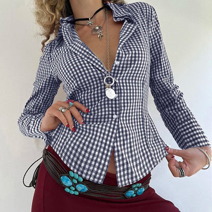 Camiseta Y2K con cuello vuelto para mujer, camiseta abotonada de manga larga, camiseta vintage ajustada, conjuntos de moda, top informal de otoño para mujer