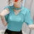 Blusas de verano para mujer, camisas, moda informal, abullonadas, de manga corta, con cuentas, cuello redondo, blusas lisas con perlas.