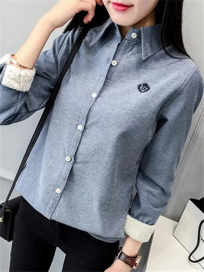 Blusas de invierno muy gruesas para mujer, informales, de manga larga y cuello vuelto, de terciopelo, DF3161