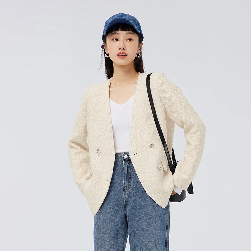 Chaqueta elegante y suave para mujer, con cuello en V, ideal para el día a día, primavera y otoño.