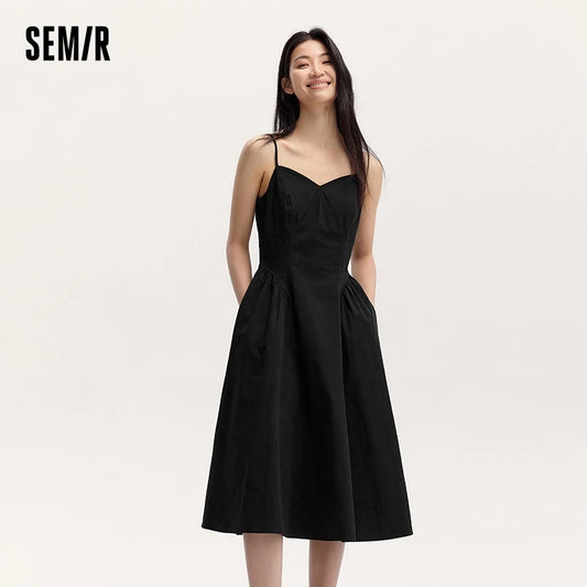 Dress Women Slimming V-Neck Solid Color Elegant And Fashionable  Summer New Vintage Pure Cotton Slip Dress