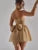 Elegante minivestido sexy sin tirantes para mujer, negro, con hombros descubiertos, espalda descubierta, plisado, lentejuelas brillantes, vestido de fiesta para club.