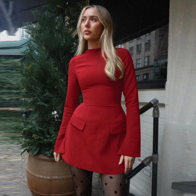 Elegant O Neck Long Sleeve Pactchwork Mini Zipper Women’S Dresses Winter Party Club Korean Wholesale Y2K Casual Clothes