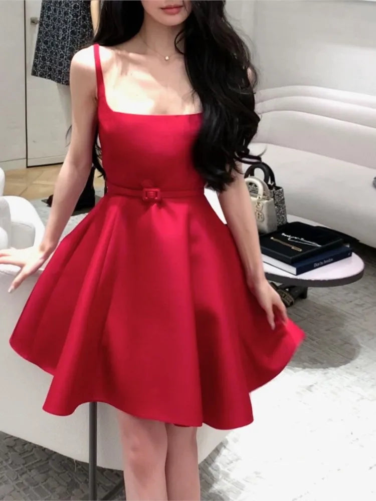 Vestidos cortos elegantes para mujer, novedad de verano, vestido de fiesta de noche con tirantes finos lisos, corte en A, ropa elegante para graduación, vestidos para mujer