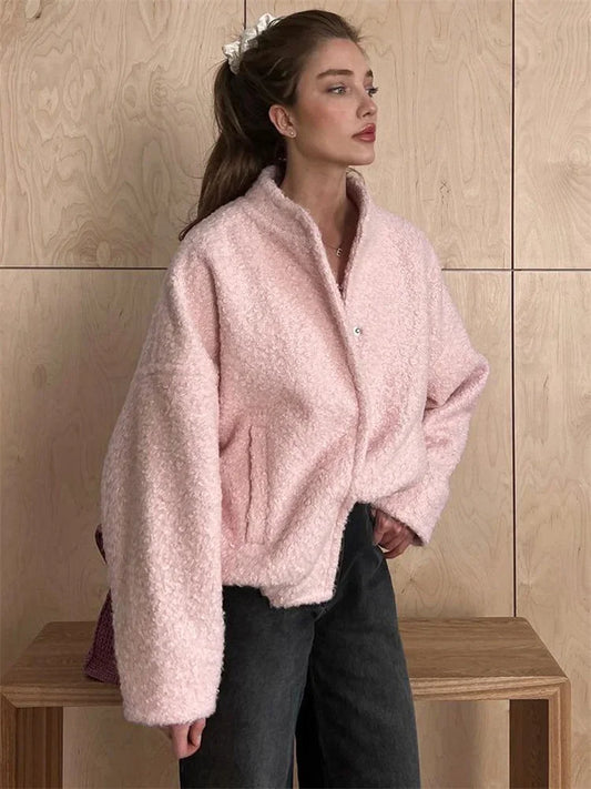 Chaqueta de suéter informal de invierno para mujer, de manga larga, holgada, con retazos, a la moda, de color liso, ropa de calle para mujer