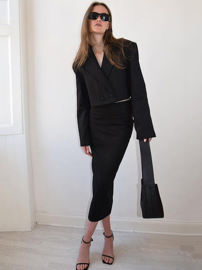 Conjunto de traje de moda Otoño/Invierno para mujer, chaqueta de manga larga, abrigo, top con botones, falda de longitud media, falda de dos piezas para fiesta formal