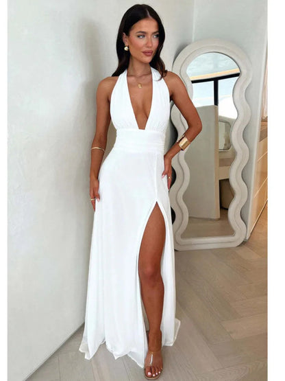 Elegante vestido sin mangas con espalda abierta y abertura alta para mujer, vestido de noche ajustado con cordones, elegante vestido de fiesta para club femenino