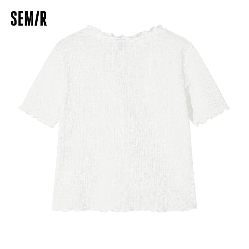 Short-Sleeved T-Shirt Women Short Textured Earrings Summer New Tight Knitted Cardigan Coat Tops