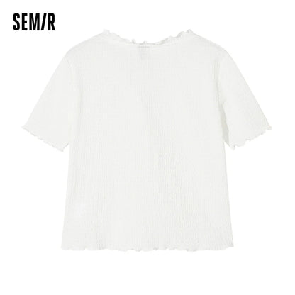 Short-Sleeved T-Shirt Women Short Textured Earrings Summer New Tight Knitted Cardigan Coat Tops