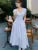 Vestidos midi casuales sólidos para mujer, estilo coreano elegante, con escote en V, espalda descubierta, cintura alta, mangas abullonadas, vestido de fiesta de verano, vestidos para mujer