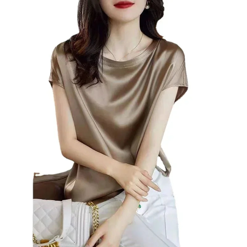 Fashion 3 Colors Woman Elegant Faux Satin Tops Sleeveless Tanks Office Ladies Imitation Silk Tops Blusas Mujer De Moda Verano