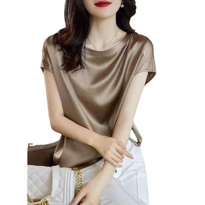Fashion 3 Colors Woman Elegant Faux Satin Tops Sleeveless Tanks Office Ladies Imitation Silk Tops Blusas Mujer De Moda Verano