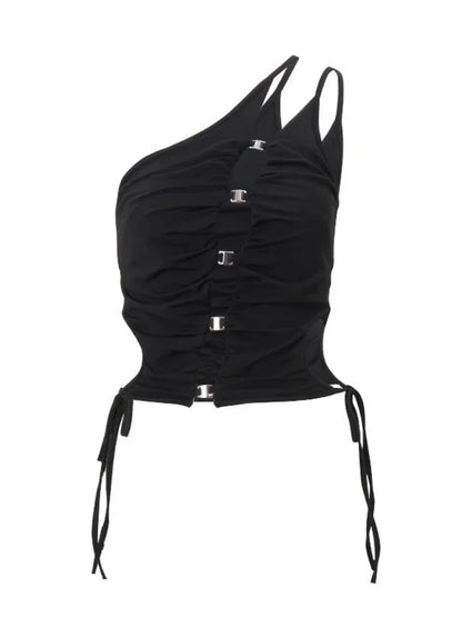 Fashion Asymmetrical Solid Color Y2k Top Casual Slim Hang Neck Sleeveless Tank Top Women Cutout Slant Shoulder Women Clothing