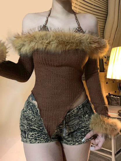 Blusas de otoño de manga larga con cuello halter falso de dos piezas para mujer, de moda, con retazos y cuello falso