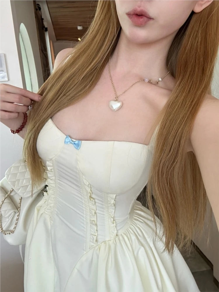 Vestidos cortos de princesa ajustados Y2K para mujer, vestido de verano con tirantes finos, corsé, línea A, liso, para fiesta de cumpleaños y graduación