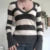 Camiseta vintage Y2K Grunge Emo de los años 00, con rayas negras y grises, cuello en V, manga larga, estilo jersey, estilo retro chic de otoño para mujer, estilo gótico.