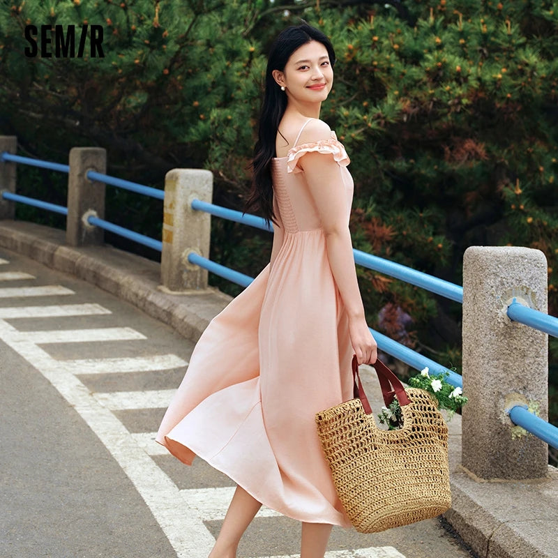 Bodycon Dress Women Slim Fit With Ruffled Hem  Summer New Short Flutter Sleeves And Gentle Mid-Length Dress