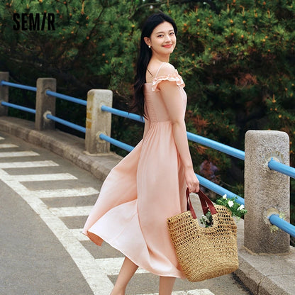 Bodycon Dress Women Slim Fit With Ruffled Hem  Summer New Short Flutter Sleeves And Gentle Mid-Length Dress