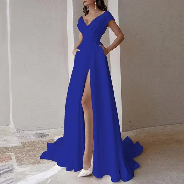 V-neck Ruffled Elegant Party Dresses 2025 Long Evening Dress High Waist Slit Sleeveless Sexy Irregular Formal Dresses for Women