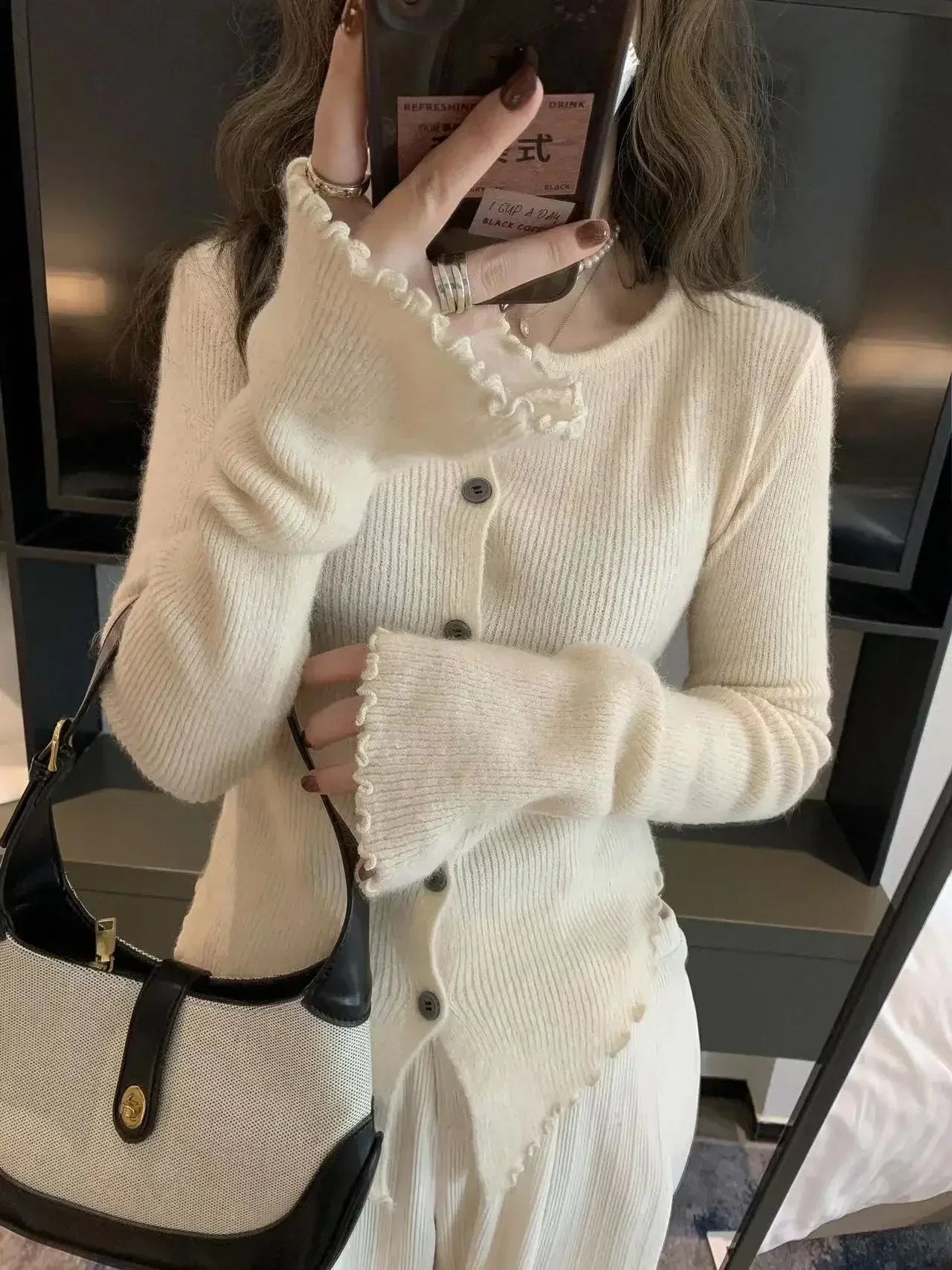 Cárdigan de otoño Hotsweet de manga larga con una sola botonadura para mujer, suéter sexy informal de punto de color liso con cuello redondo